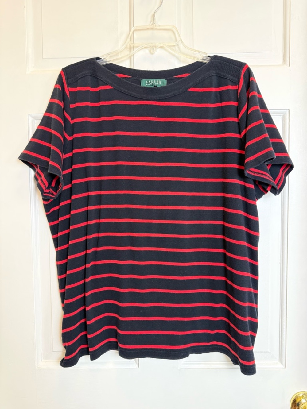 Ralph Lauren Black and Red Striped Short-Sleeve Cotton Crew Neck Tee Size 3X